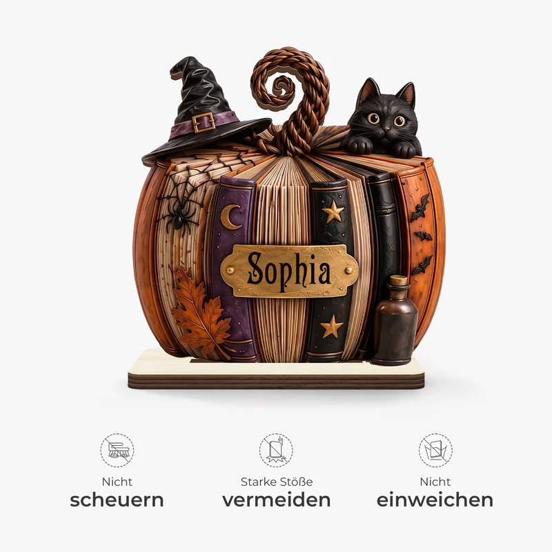 Halloween Kürbis Bücher - Personalisiertes Geschenk | Holzaufsteller Mit Standfuß