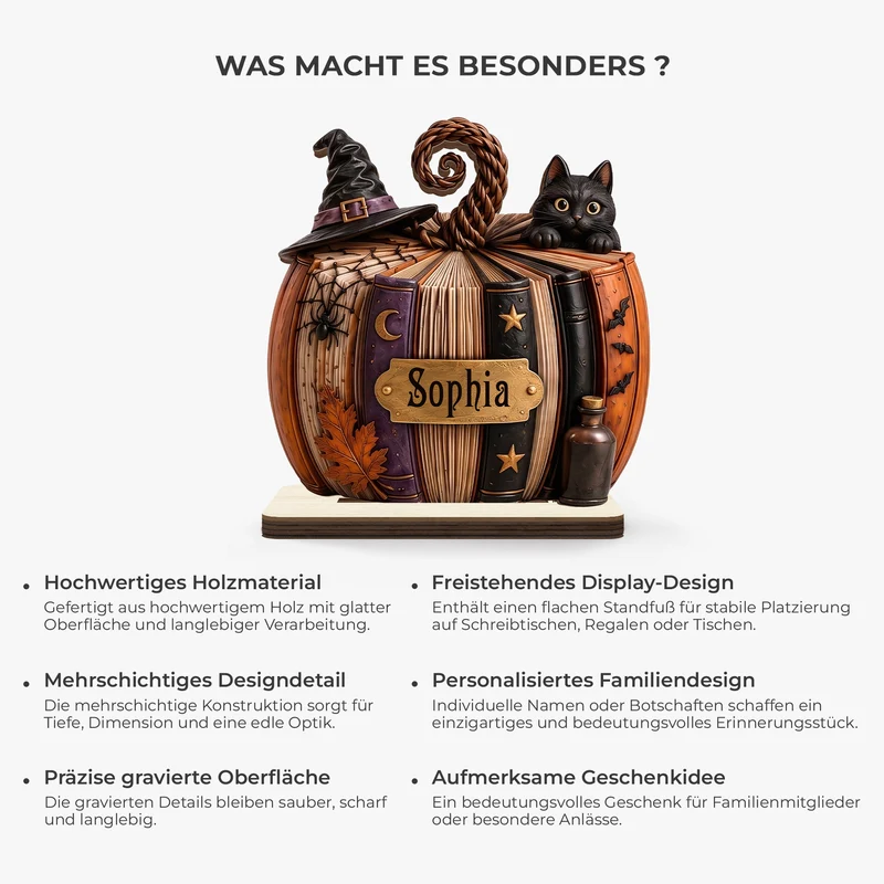 Halloween Kürbis Bücher - Personalisiertes Geschenk | Holzaufsteller Mit Standfuß
