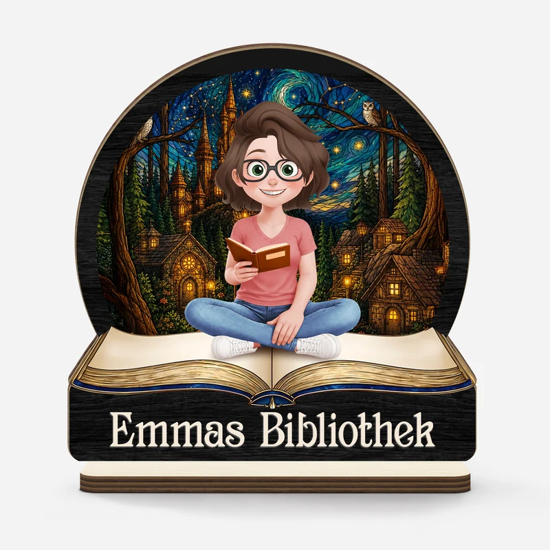 Bibliothek - Personalisierte Geschenke Für Leseratten | Holzaufsteller Mit Standfuß Frauen Männer