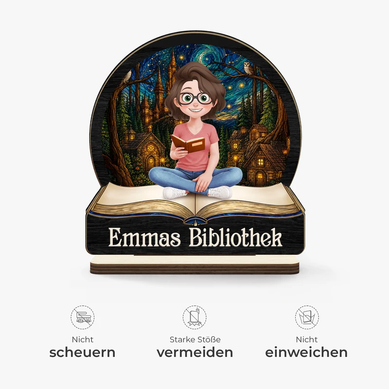 Bibliothek - Personalisierte Geschenke Für Leseratten | Holzaufsteller Mit Standfuß Frauen Männer