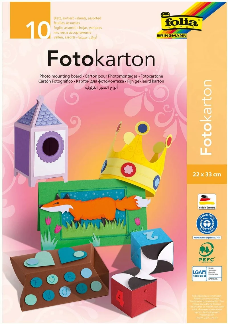 1x folia Fotokarton 300g/m² mehrfarbig 22x33cm - 10 Blatt