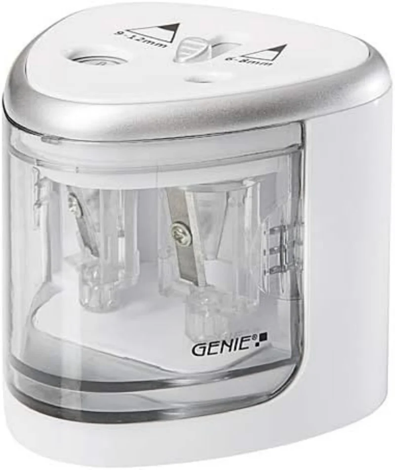 Genie PS 120 elektrischer Bleistiftspitzer, geeignet für alle Bleistifte, Wachsmalstifte & Eyeliner in Standardgröße, Doppelspitzer Stifte von 6-8 mm (Normal) & 9-12 mm (Jumbo)