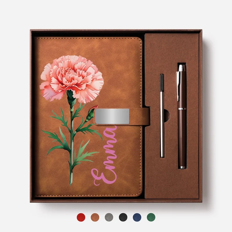 Blumen Geburtsmonat + Name - Personalisiertes Geschenk | Notizbuch Mit Stift