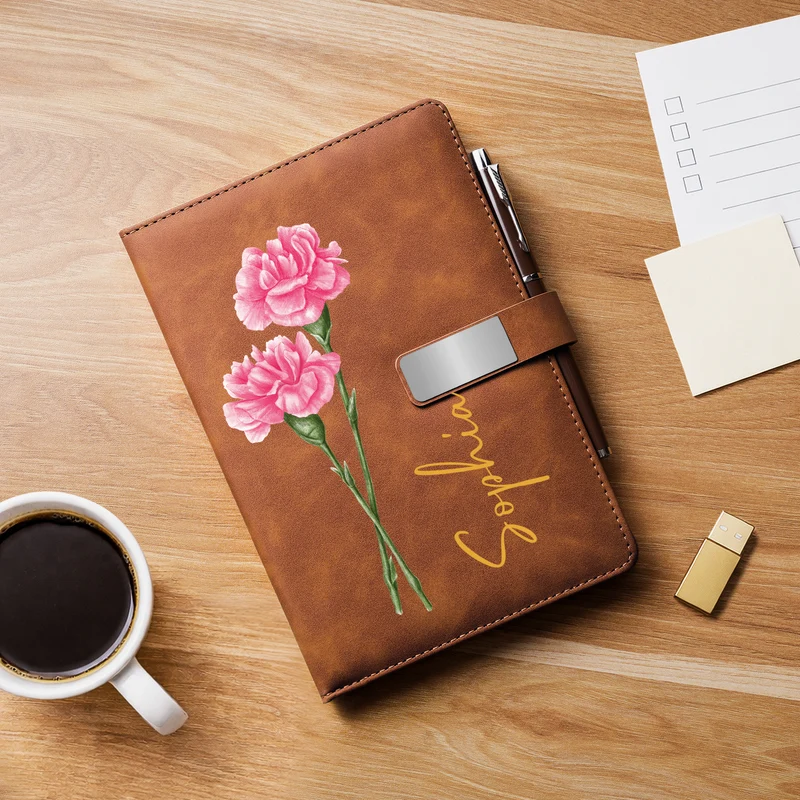 Blumen Geburtsmonat + Name - Personalisiertes Geschenk | Notizbuch Mit Stift