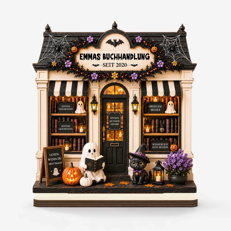 Buchhandlung - Personalisiertes Geschenk | Holzaufsteller Mit Standfuß Halloween
