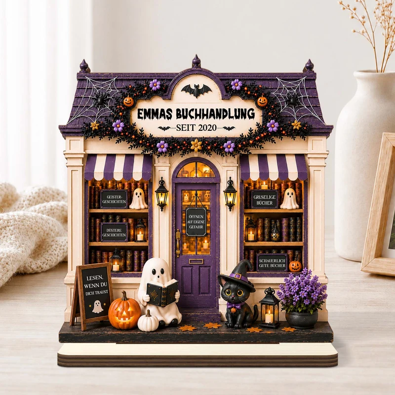 Buchhandlung - Personalisiertes Geschenk | Holzaufsteller Mit Standfuß Halloween