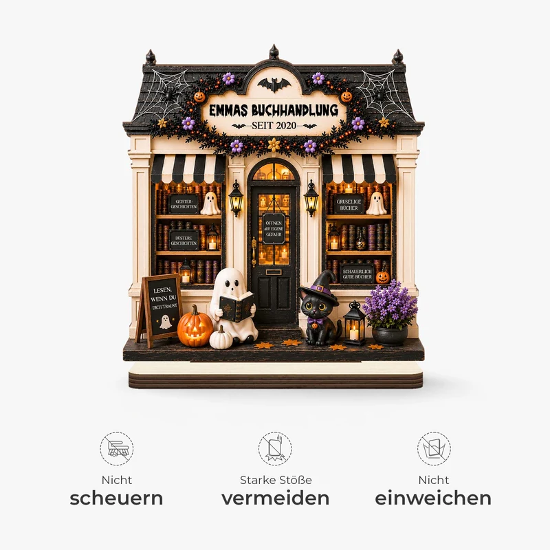 Buchhandlung - Personalisiertes Geschenk | Holzaufsteller Mit Standfuß Halloween