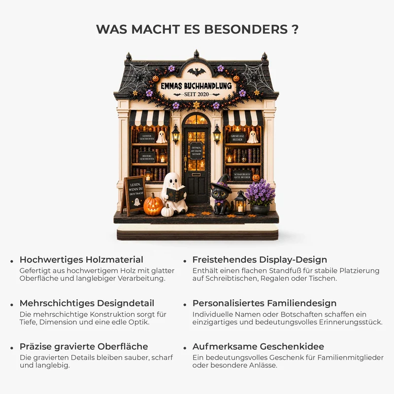 Buchhandlung - Personalisiertes Geschenk | Holzaufsteller Mit Standfuß Halloween