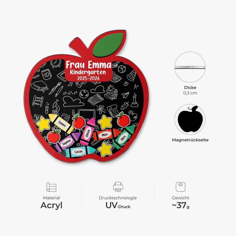 Kindergarten Grundschule - Personalisiertes Geschenk | Acryl Magnet Lehrer:in