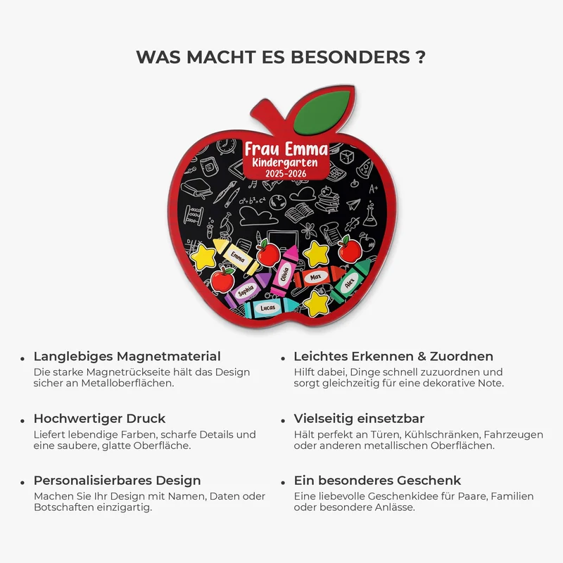 Kindergarten Grundschule - Personalisiertes Geschenk | Acryl Magnet Lehrer:in