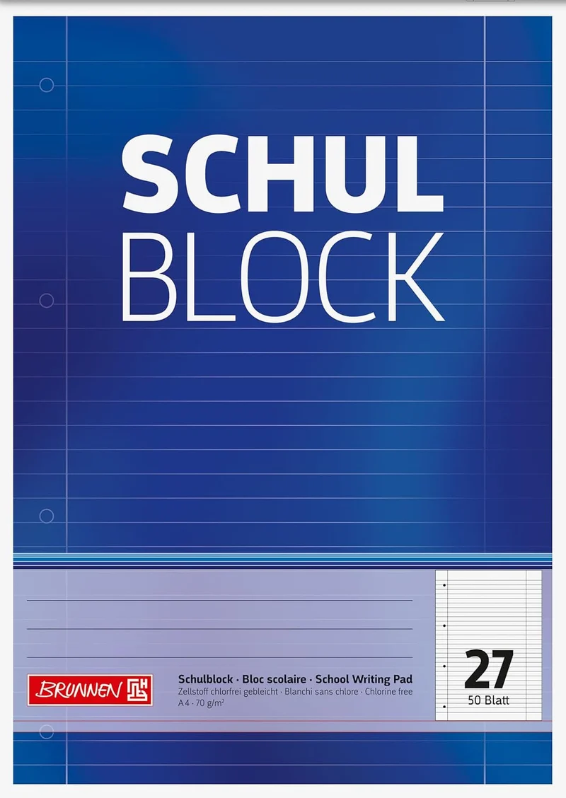 Brunnen Schulblock A4 Lineatur 27 - Premium Schreibblock für Schule und Büro