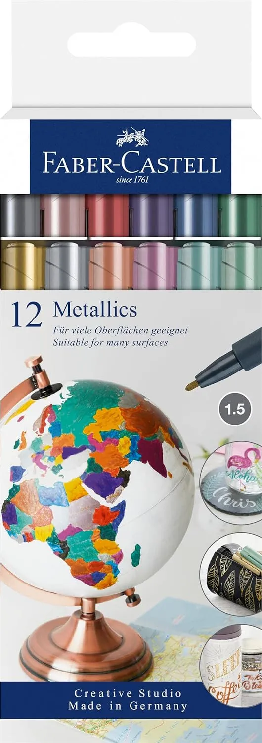 FABER-CASTELL Metallics Marker 12er Set - 1,5mm Faserspitze