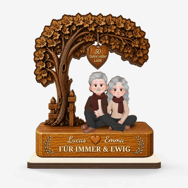 [3D-Optik] 50 Jahre Voller Liebe - Personalisierte Geschenke Jahrestag | Holzaufsteller Mit Standfuß Paar