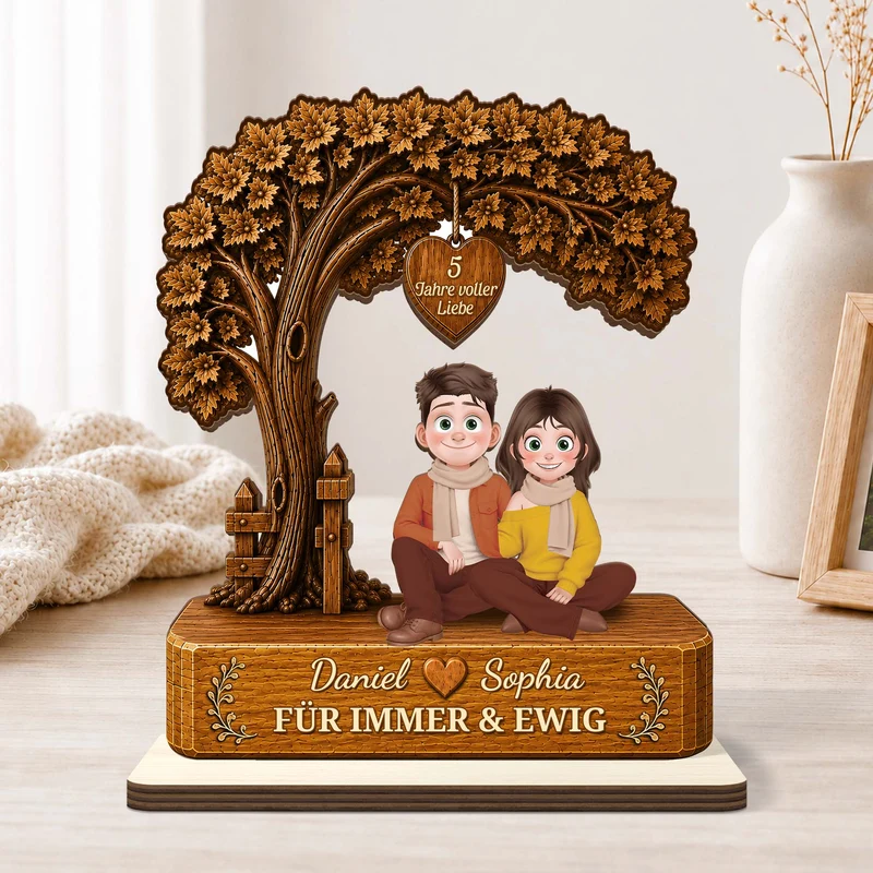 [3D-Optik] 50 Jahre Voller Liebe - Personalisierte Geschenke Jahrestag | Holzaufsteller Mit Standfuß Paar