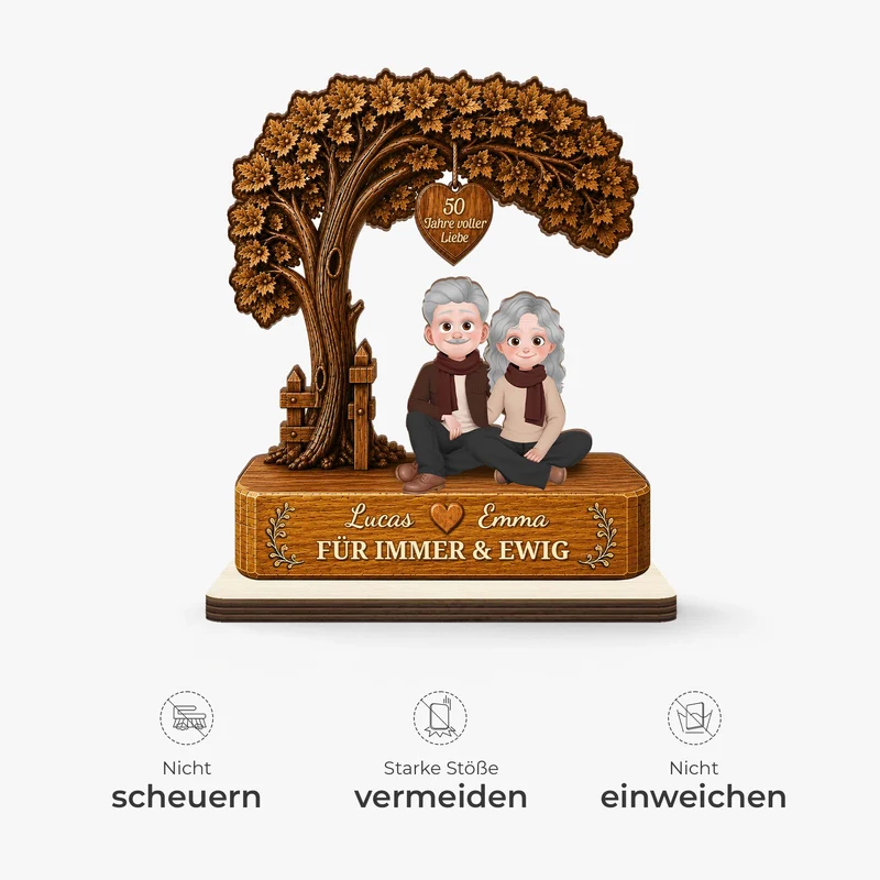 [3D-Optik] 50 Jahre Voller Liebe - Personalisierte Geschenke Jahrestag | Holzaufsteller Mit Standfuß Paar