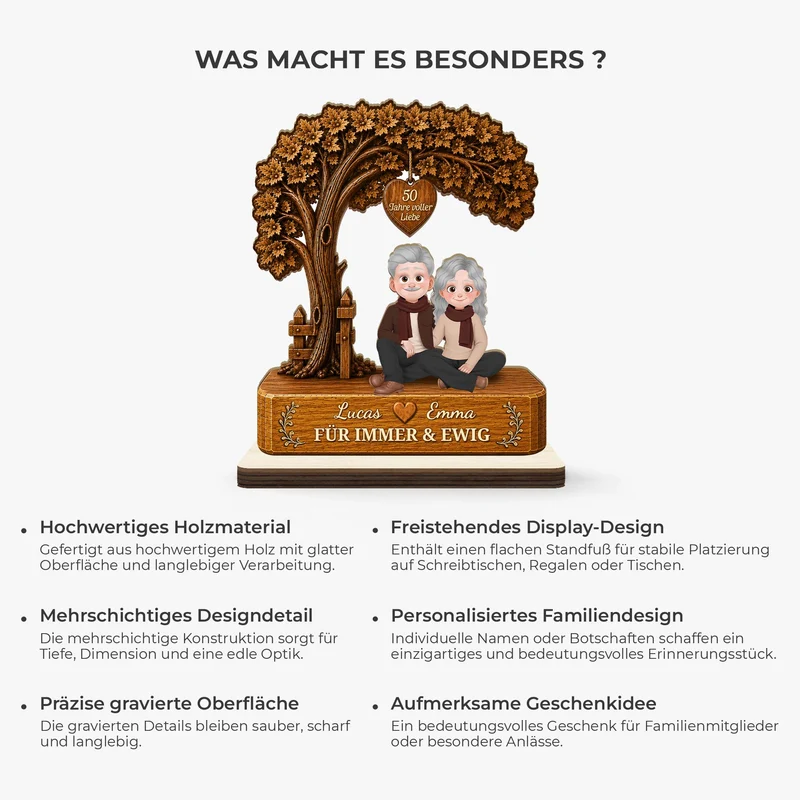 [3D-Optik] 50 Jahre Voller Liebe - Personalisierte Geschenke Jahrestag | Holzaufsteller Mit Standfuß Paar