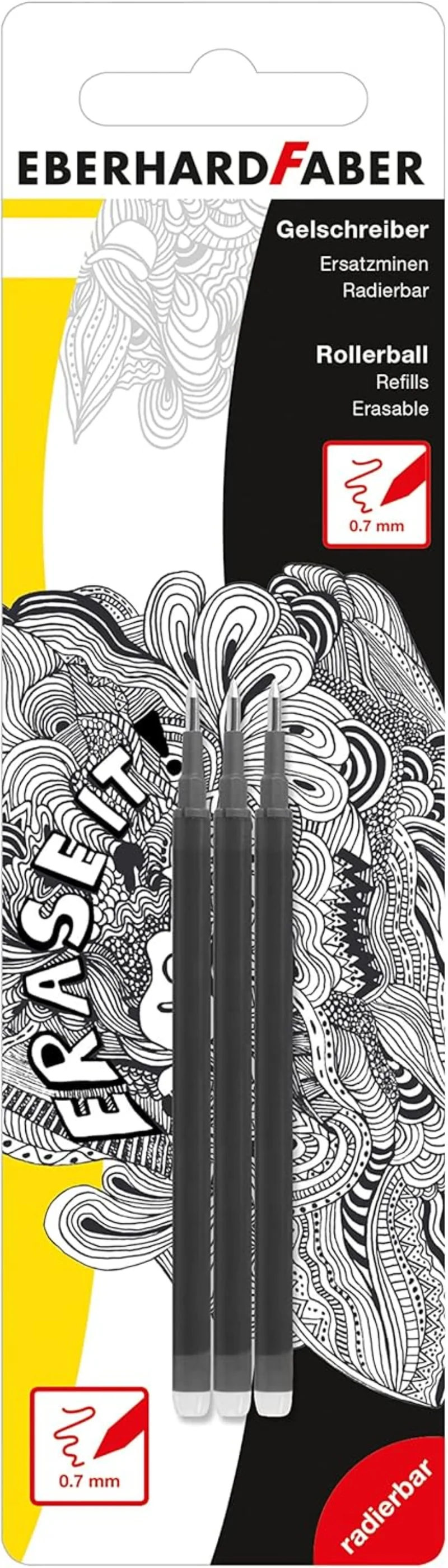 EBERHARD FABER Nachfüllmine Animal Erase it! für Gelschreiber schwarz 0,7mm 3 Stück