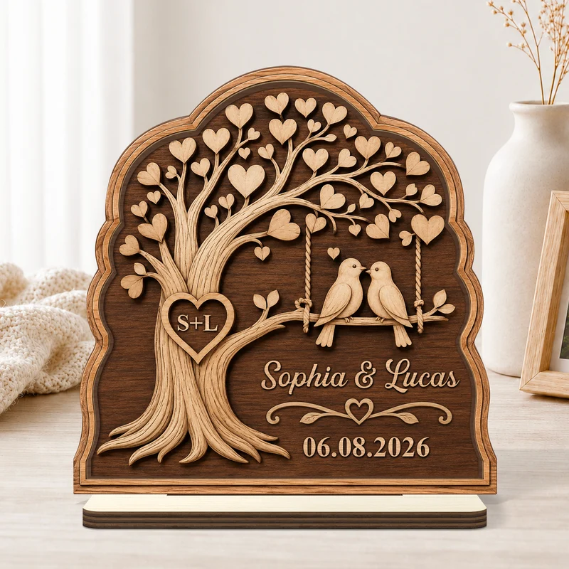 Liebespaar + Namen - Personalisierte Geschenke Paar | Holzaufsteller Mit Standfuß