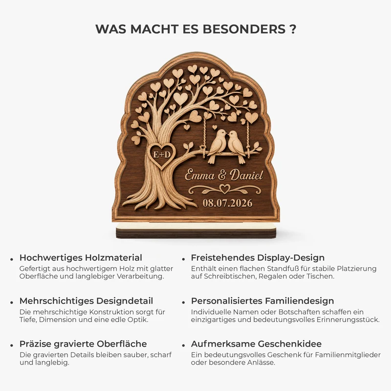 Liebespaar + Namen - Personalisierte Geschenke Paar | Holzaufsteller Mit Standfuß