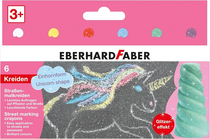 Straßenmalkreide Einhorn mit Glitzereffekt - 6 Farben