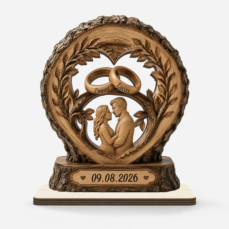 Eheringe + Baum - Personalisierte Geschenke Paar | Holzaufsteller Mit Standfuß