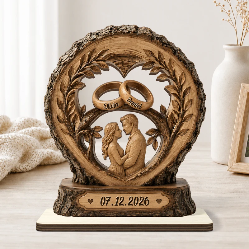 Eheringe + Baum - Personalisierte Geschenke Paar | Holzaufsteller Mit Standfuß