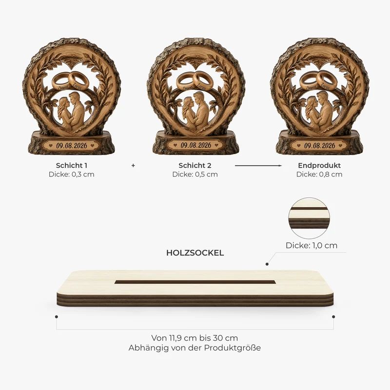 Eheringe + Baum - Personalisierte Geschenke Paar | Holzaufsteller Mit Standfuß