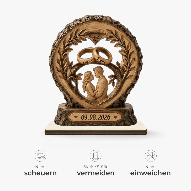 Eheringe + Baum - Personalisierte Geschenke Paar | Holzaufsteller Mit Standfuß