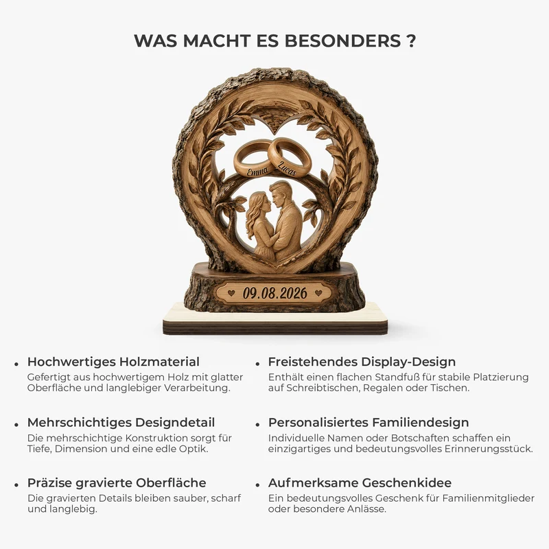 Eheringe + Baum - Personalisierte Geschenke Paar | Holzaufsteller Mit Standfuß