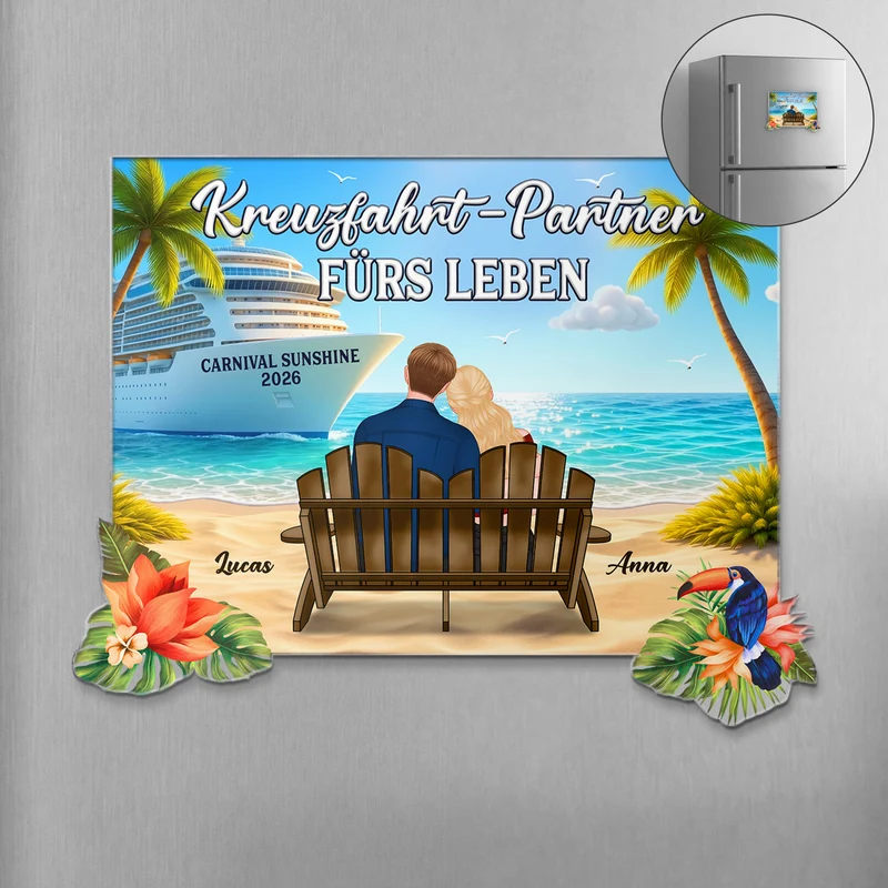 Kreuzfahrt-Partner Fürs Leben - Personalisierte Geschenke Paar | Acryl Magnet Bullauge Tropical