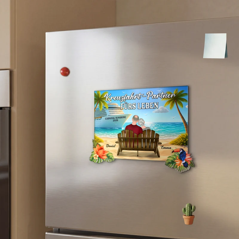 Kreuzfahrt-Partner Fürs Leben - Personalisierte Geschenke Paar | Acryl Magnet Bullauge Tropical