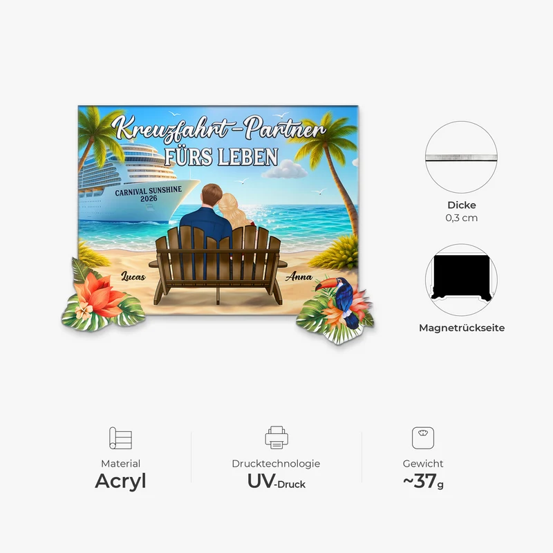 Kreuzfahrt-Partner Fürs Leben - Personalisierte Geschenke Paar | Acryl Magnet Bullauge Tropical
