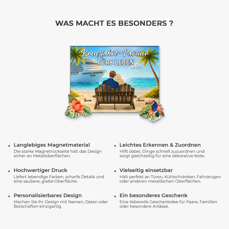 Kreuzfahrt-Partner Fürs Leben - Personalisierte Geschenke Paar | Acryl Magnet Bullauge Tropical