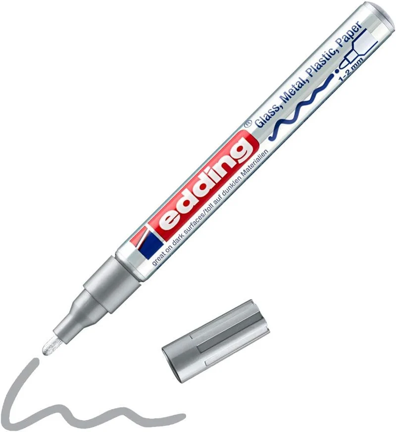 edding Glanzlackmarker 751 - Premium Silber Lackstift 1-2mm für brillante Ergebnisse