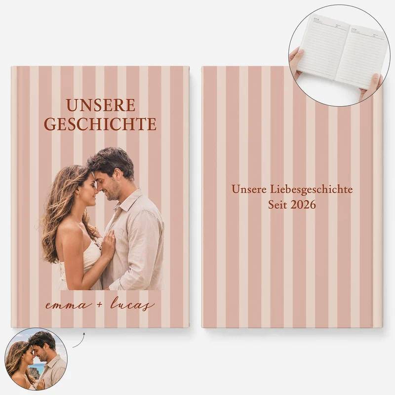 Unsere Geschichte - Personalisierte Geschenke Paar | Notizbuch A5 Foto Streifen