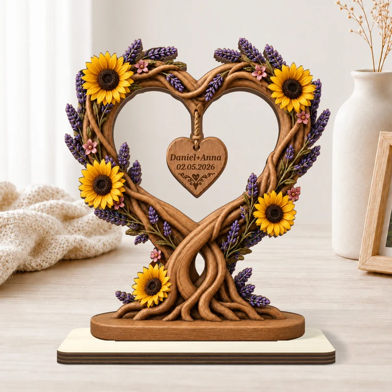 Liebesbaum - Personalisierte Geschenke Paar | Holzaufsteller Mit Standfuß Jahrestag