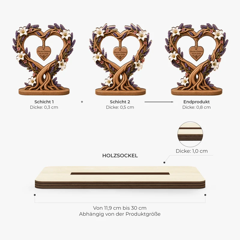 Liebesbaum - Personalisierte Geschenke Paar | Holzaufsteller Mit Standfuß Jahrestag