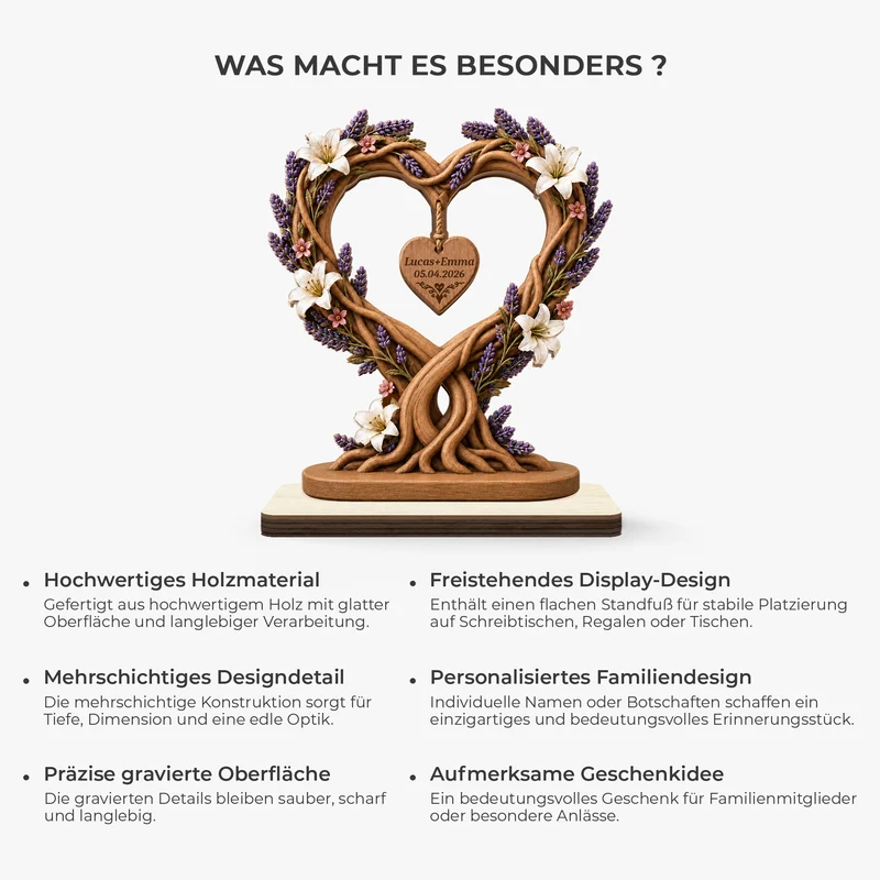 Liebesbaum - Personalisierte Geschenke Paar | Holzaufsteller Mit Standfuß Jahrestag
