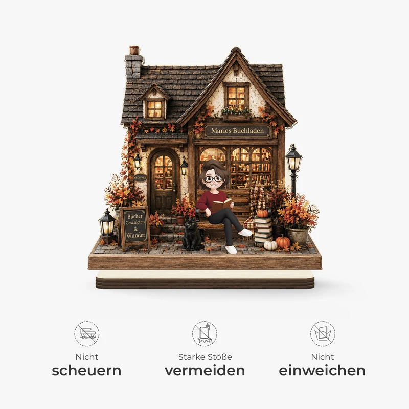 [3D-Optik] Buchladen - Personalisiertes Geschenk | Holzaufsteller Mit Standfuß Für Leseratten Frauen Männer Herbst