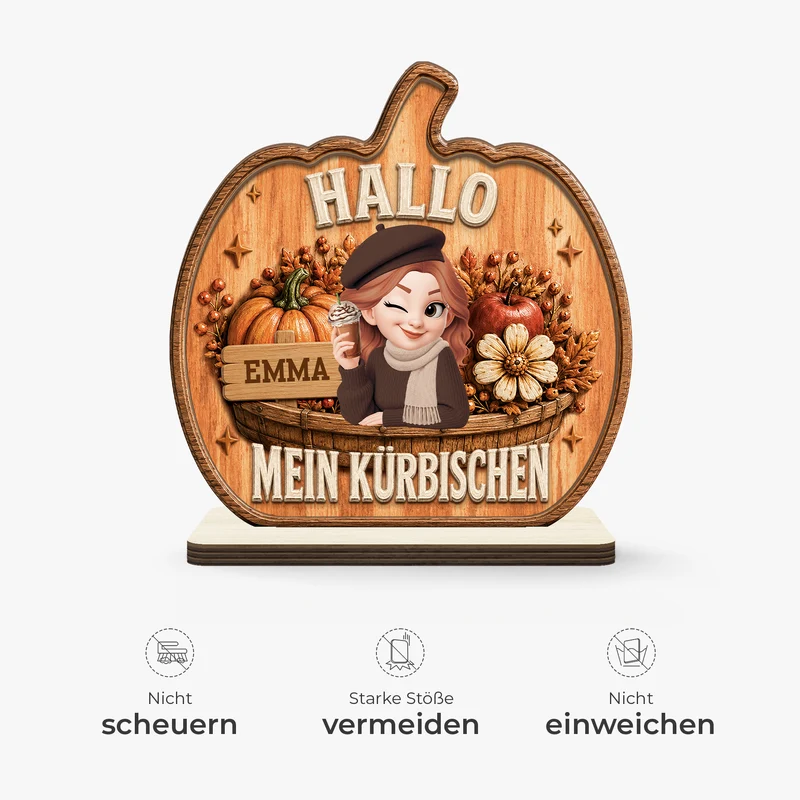 Hallo Mein Kürbischen - Personalisiertes Geschenk | Holzaufsteller Mit Standfuß Frauen