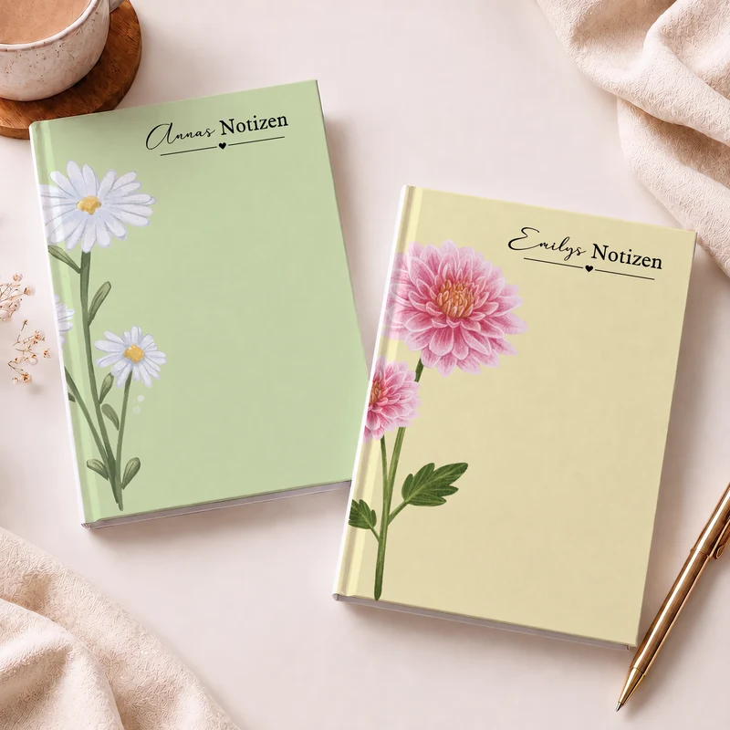 Geburtsblume Monat + Name - Personalisiertes Geschenk | Notizbuch A5