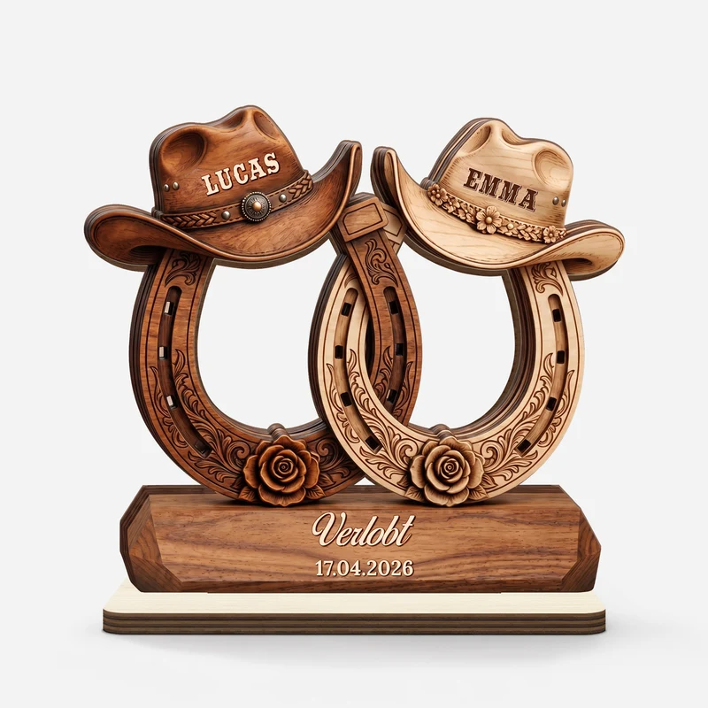 Verlobt/Verheiratet - Personalisierte Geschenke Paar | Holzaufsteller Mit Standfuß Pferd