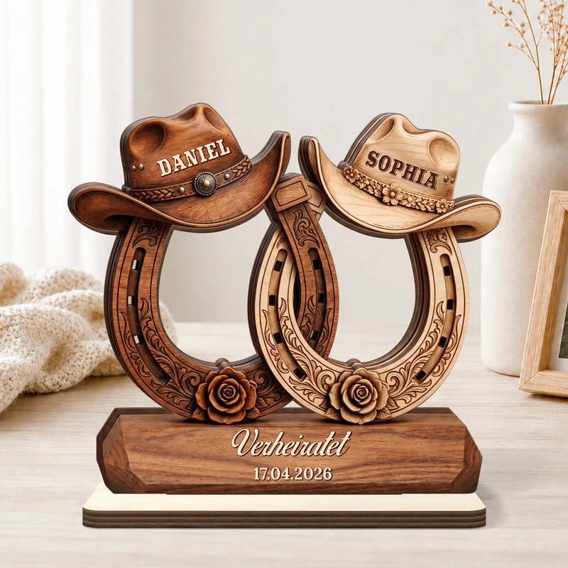 Verlobt/Verheiratet - Personalisierte Geschenke Paar | Holzaufsteller Mit Standfuß Pferd