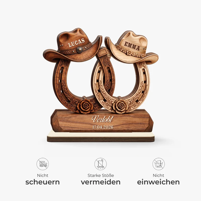 Verlobt/Verheiratet - Personalisierte Geschenke Paar | Holzaufsteller Mit Standfuß Pferd