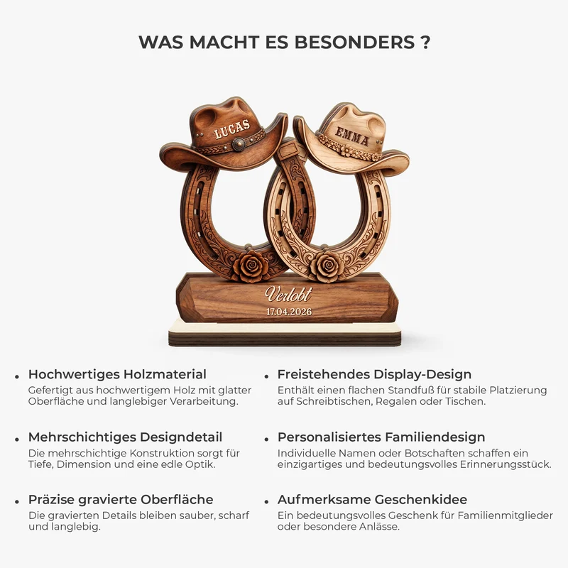 Verlobt/Verheiratet - Personalisierte Geschenke Paar | Holzaufsteller Mit Standfuß Pferd