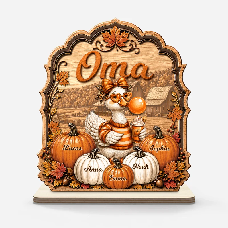 Oma Mama Herbstgans Kürbisse - Personalisiertes Geschenk | Holzaufsteller Mit Standfuß