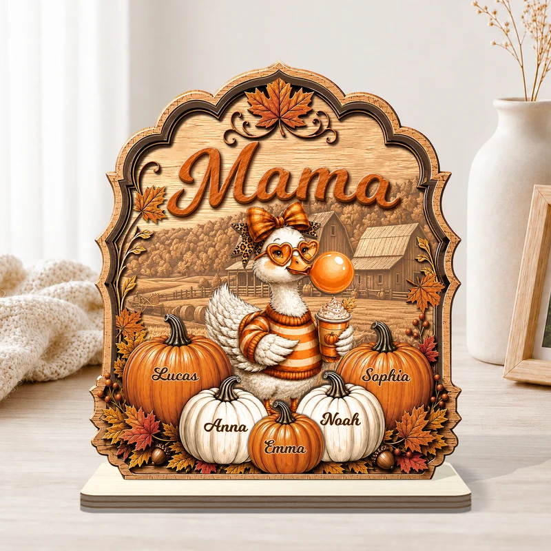 Oma Mama Herbstgans Kürbisse - Personalisiertes Geschenk | Holzaufsteller Mit Standfuß