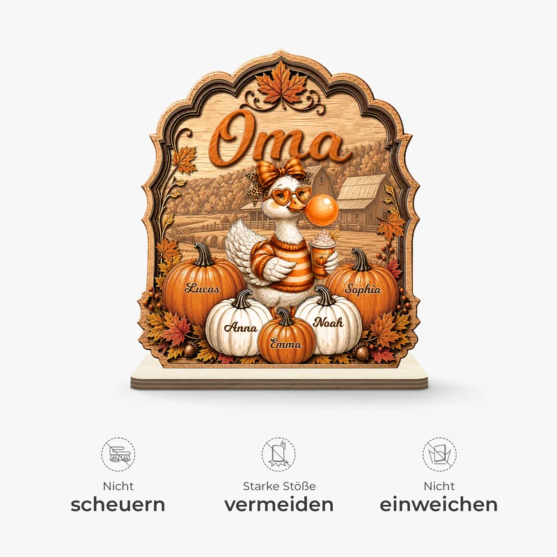 Oma Mama Herbstgans Kürbisse - Personalisiertes Geschenk | Holzaufsteller Mit Standfuß