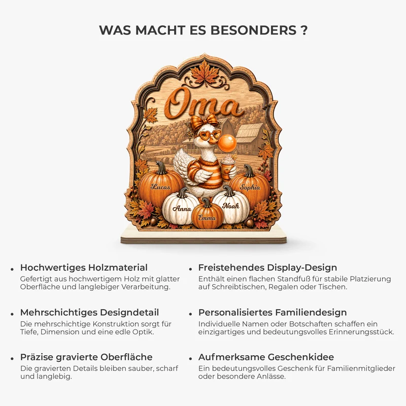 Oma Mama Herbstgans Kürbisse - Personalisiertes Geschenk | Holzaufsteller Mit Standfuß