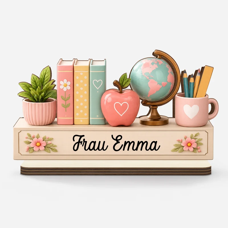 Lehrerin + Globus - Personalisiertes Geschenk | Holzaufsteller Mit Standfuß